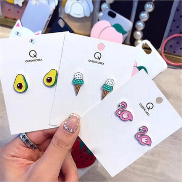 Cartoon Enamel Birds Flamingo Stud Earrings Ear Accessories Cute Fruit Avocado Ice Cream Earings For Girl Statement Jewelry daiiibabyyy